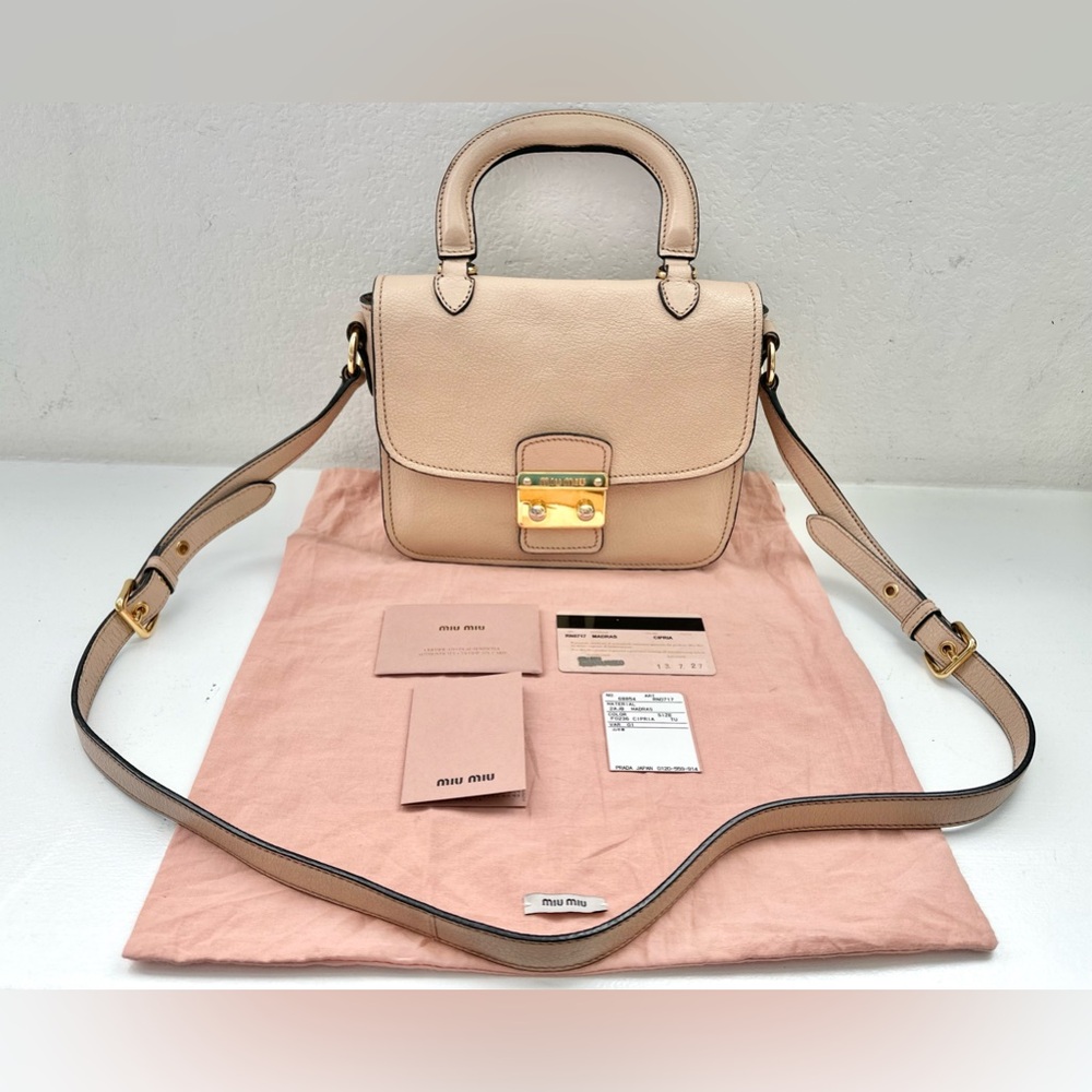 FIRM PRICE Auth MIU MIU Madras Top Handle Crossbody Leather Bag 8”x7”